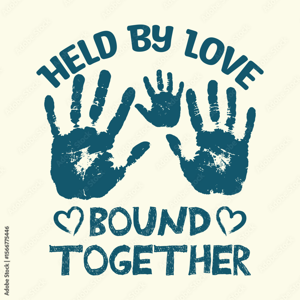 Fototapeta premium Family Love T-shirt Design, Family Members Handprints symbolizing love, Father Mother and Baby Handprints.