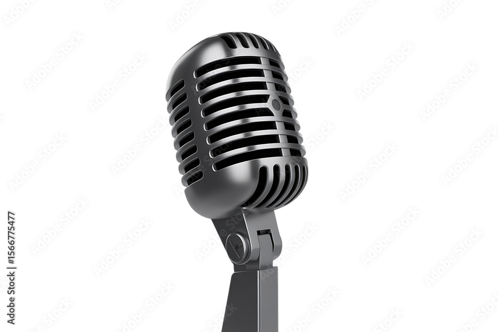 Fototapeta premium Classic vintage silver microphone isolated on transparent background for audio recording