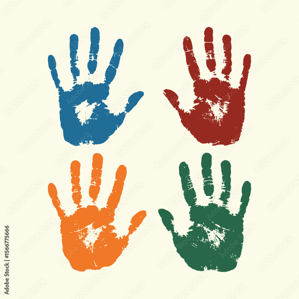 Fototapeta premium Four colorful handprints Showcase Unity and Diversity, Friendship DayT-shirt Graphic, 