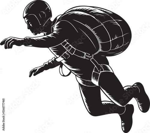 Skydiver in Freefall Silhouette

Parachuting Adventure Vector Art

Extreme Skydiving Action Illustration

High Altitude Parachute Jump Silhouette

Adrenaline Rush Skydiver Design