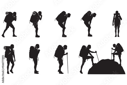 Diverse Hiking and Trekking Silhouette Illustrations