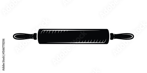 A minimalist black and white illustration of a traditional wooden rolling pin