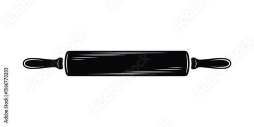 A minimalist black and white illustration of a traditional wooden rolling pin