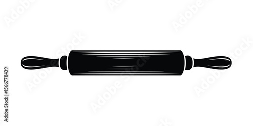 A minimalist black and white illustration of a traditional wooden rolling pin
