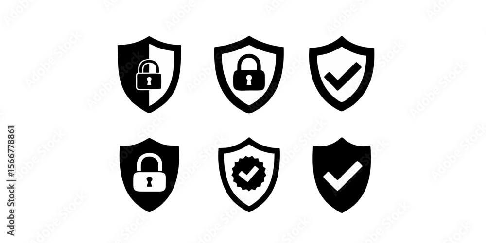 Cyber Security Shield Icons - Data Protection and Antivirus Symbols Cyber Security Shield Icons - Data Protection and Antivirus Symbols