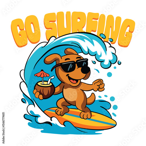 Go Surfing doggy enjoy the wave tshirt and sticker design