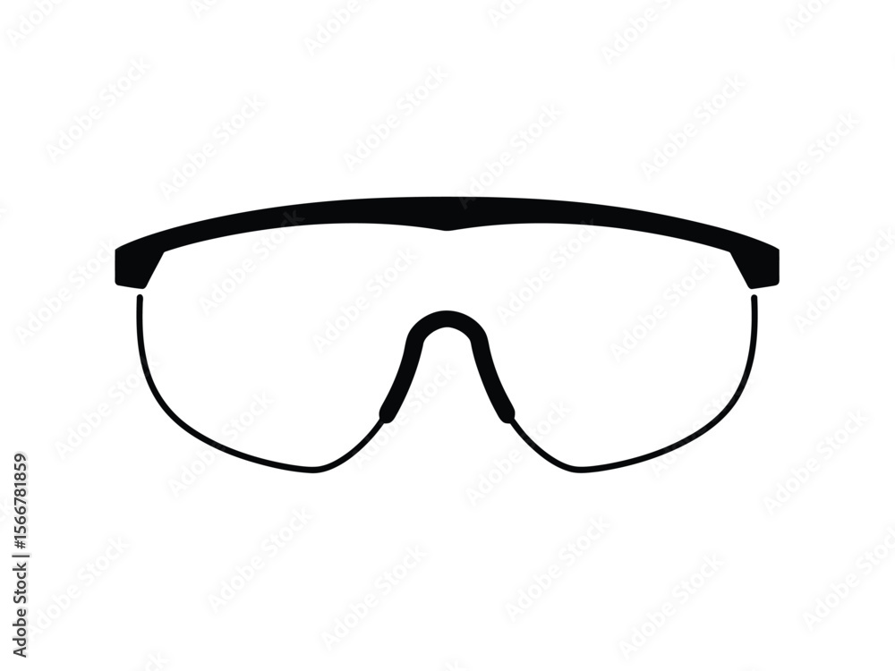 A minimalist black and white illustration of protective eyewear against a white background A minimalist black and white illustration of protective eyewear against a white background