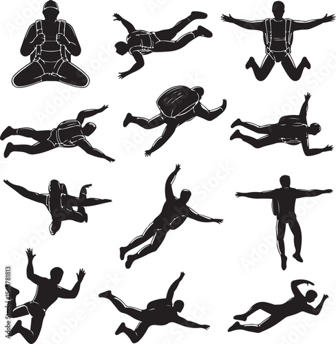 Skydiver in Freefall Silhouette

Parachuting Adventure Vector Art

Extreme Skydiving Action Illustration

High Altitude Parachute Jump Silhouette

Adrenaline Rush Skydiver Design