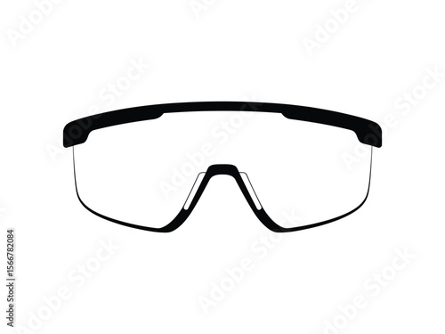 A minimalist black and white illustration of protective eyewear against a white background