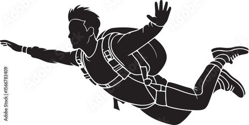 Skydiver in Freefall Silhouette

Parachuting Adventure Vector Art

Extreme Skydiving Action Illustration

High Altitude Parachute Jump Silhouette

Adrenaline Rush Skydiver Design