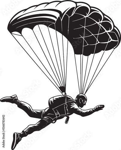 Skydiver in Freefall Silhouette

Parachuting Adventure Vector Art

Extreme Skydiving Action Illustration

High Altitude Parachute Jump Silhouette

Adrenaline Rush Skydiver Design