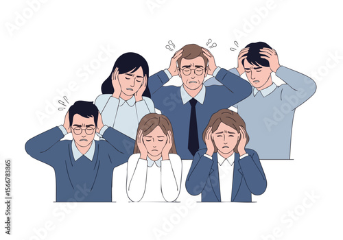 Flat Illustration Group of People Feeling Stressed and Overwhelmed at Work