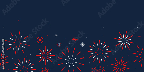Elegant Simple Line Art Icons Vector Fireworks Modern Celebration Background USA Banner for Holiday Banner, Happy New Year, Poster, Greeting card, Web Banner, Social Media, Business Presentation slide
