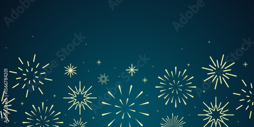 Sparkling elegant celebration background golden exploding fireworks vector, Modern simple flat firework icons, copy space for Christmas, Holiday, Anniversary, New year