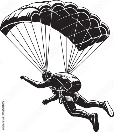 Skydiver in Freefall Silhouette

Parachuting Adventure Vector Art

Extreme Skydiving Action Illustration

High Altitude Parachute Jump Silhouette

Adrenaline Rush Skydiver Design