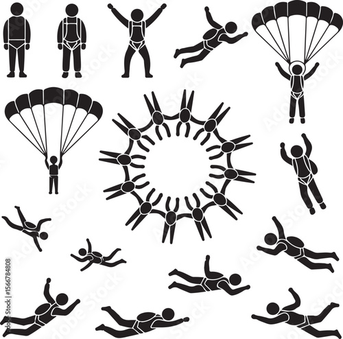 Skydiver in Freefall Silhouette

Parachuting Adventure Vector Art

Extreme Skydiving Action Illustration

High Altitude Parachute Jump Silhouette

Adrenaline Rush Skydiver Design
