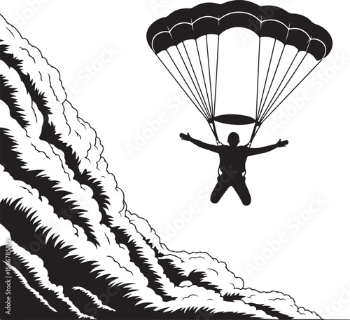 Skydiver in Freefall Silhouette

Parachuting Adventure Vector Art

Extreme Skydiving Action Illustration

High Altitude Parachute Jump Silhouette

Adrenaline Rush Skydiver Design
