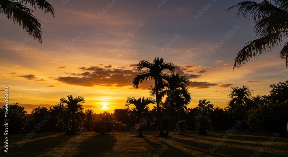 Obraz premium Sunset over tropical palm trees