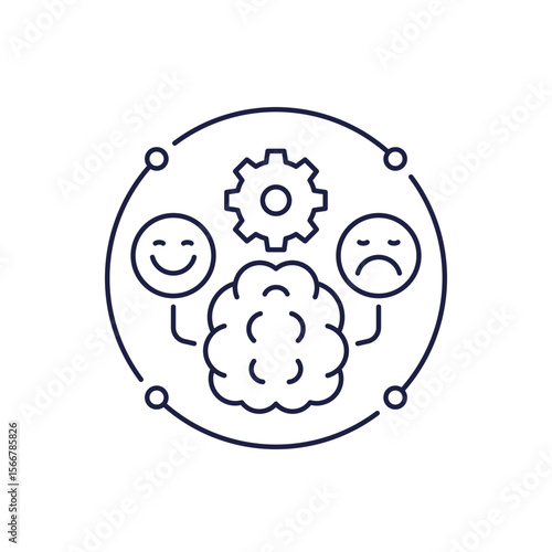 Emotional development icon in line design with brain