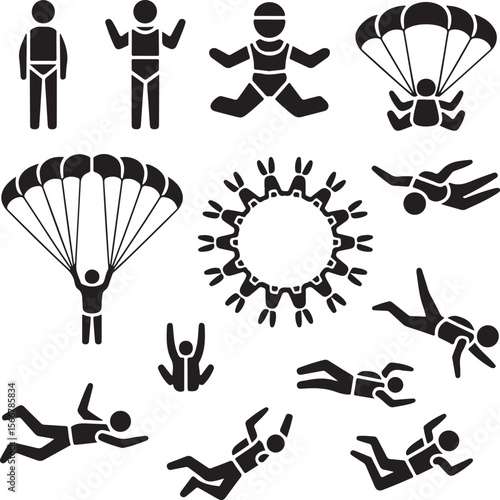 Skydiver in Freefall Silhouette

Parachuting Adventure Vector Art

Extreme Skydiving Action Illustration

High Altitude Parachute Jump Silhouette

Adrenaline Rush Skydiver Design