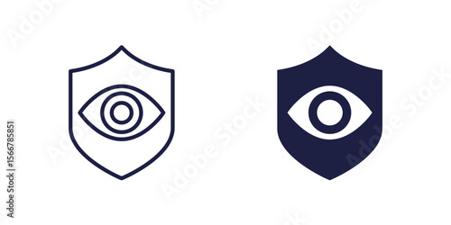 Eye and shield icons, line and solid design
