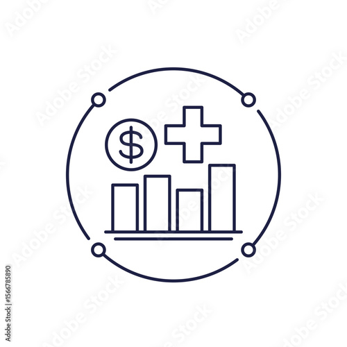 Healthcare costs, medical expenses icon with a graph in line design