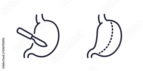 gastric surgery, gastrectomy line icons on white