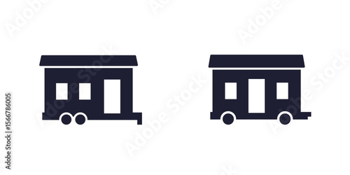 mobile home icons, house trailer on white