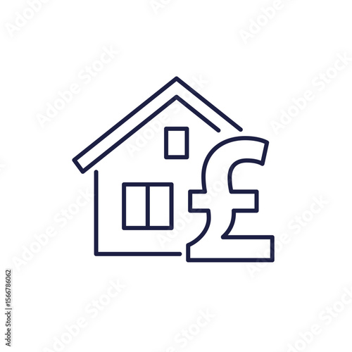 property valuation line icon with house and pound