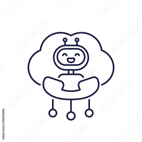 robocall icon with robot, phone and cloud, line design