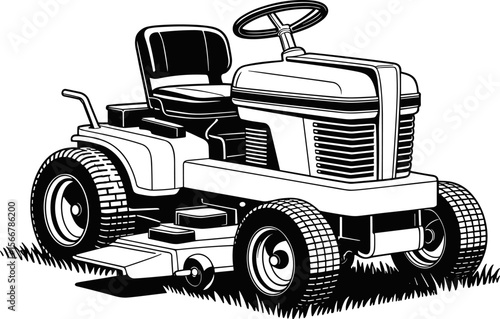 Riding Lawn Mower Vector Illustration – Vintage Garden Equipment Design