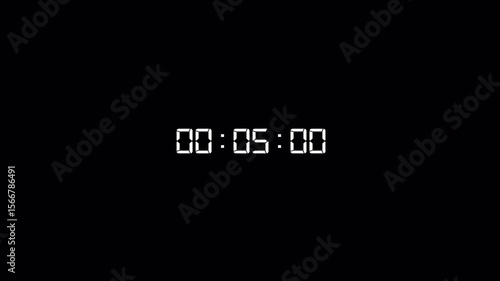 One minute digital countdown timer animation, digital stopwatch count up with minutes, seconds, milliseconds from 0 to 60 seconds on transparent background, Countdown video with alpha channel.	