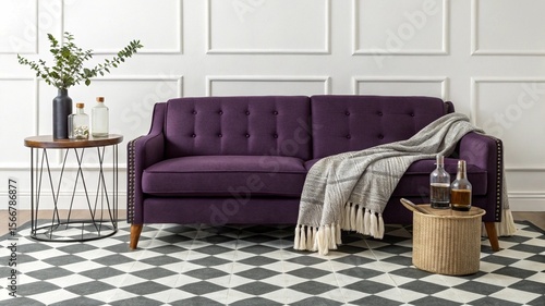 modern living room with purple sofa