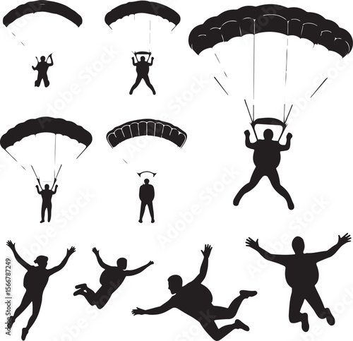 Skydiver in Freefall Silhouette

Parachuting Adventure Vector Art

Extreme Skydiving Action Illustration

High Altitude Parachute Jump Silhouette

Adrenaline Rush Skydiver Design