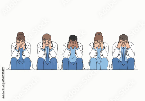 Flat Illustration Depressed Doctor Healthcare Professional Sitting Expression Concept