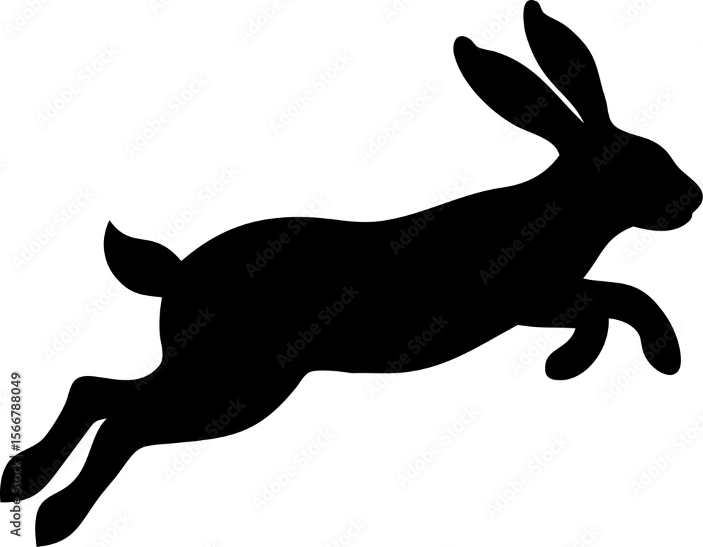 Fototapeta premium Silhouette of a running rabbit against a plain background, showcasing its sleek form and dynamic motion