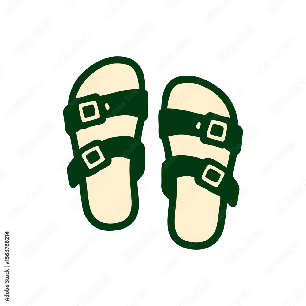 Comfortable Buckled Sandals Flat Design Vector Illustration - Casual Summer Footwear Graphic Comfortable Buckled Sandals Flat Design Vector Illustration - Casual Summer Footwear Graphic