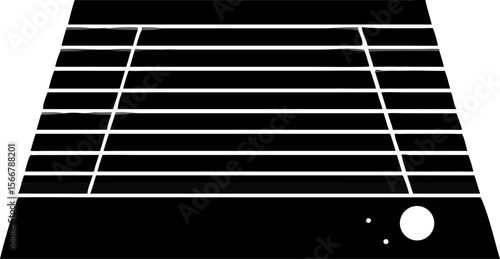 A black and white illustration of a tennis court with a net, lines, and base