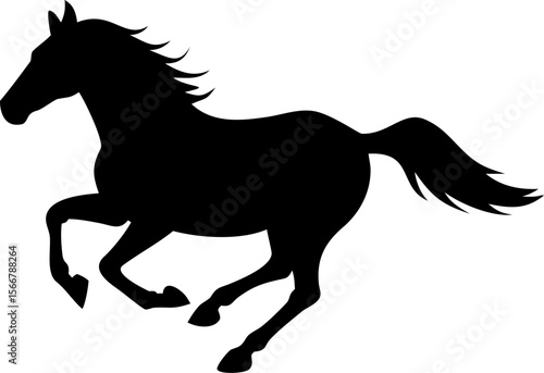 A black silhouette of a horse galloping swiftly