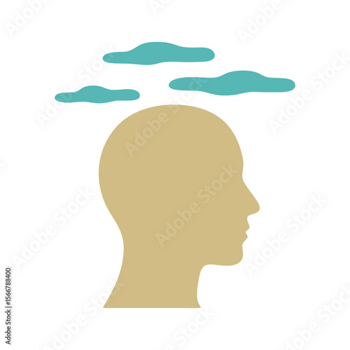 Human Head Silhouette with Thoughts Clouds Flat Design Vector Illustration - Mind Thinking Graphic