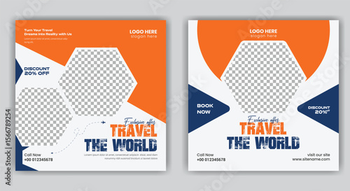 Travel Agency Post banner template vector and summer beach traveling tour design