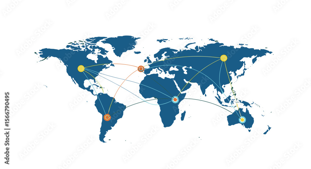 Obraz premium Connecting global destinations through dynamic digital networks facilitating worldwide business growth and collaboration opportunities