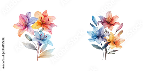 abstract color silhouette of lily flowers watercolor vector illustration