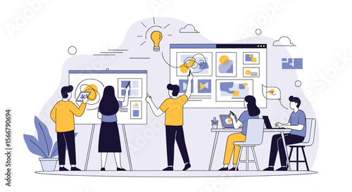 Innovative team collaborates on creative project development illustrating business growth strategies and digital solutions