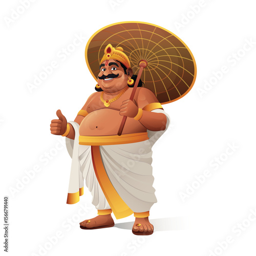 Illustration of King Mahabali, Onam, The harvest festival of Kerala, India. Onam Festival design elements