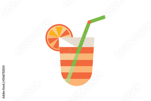 Refreshing Grapefruit Citrus Soda in a Glass with Striped Straw Vector