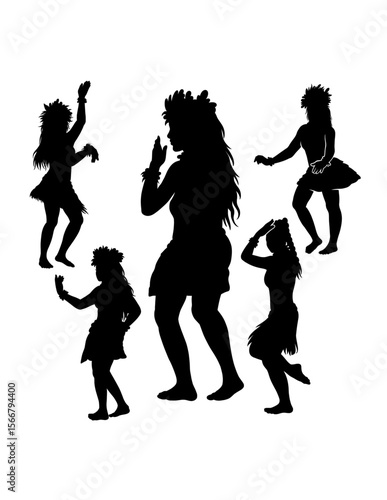 Hula girl Tahitian, Hawaiian female dancer silhouette
