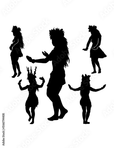 Hula girl Tahitian, Hawaiian female dancer silhouette