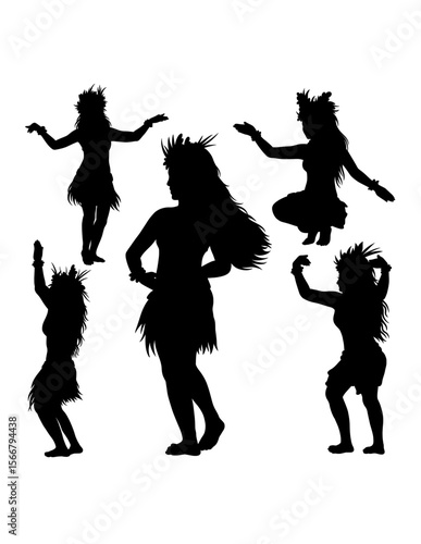 Hula girl Tahitian, Hawaiian female dancer silhouette