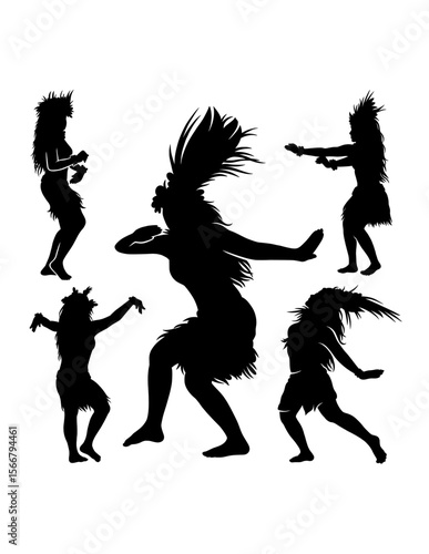 Hula girl Tahitian, Hawaiian female dancer silhouette